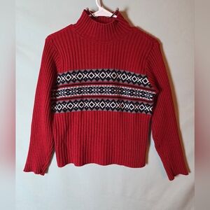 Vtg Retro By Renaissance Sweater Womens Sz Md Red Geometric Mock Neck USA 90's